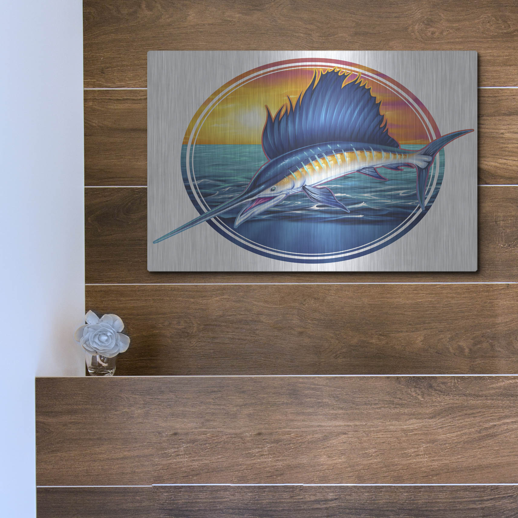 Luxe Metal Art 'Sailfish Illustration' by Flyland Designs, Metal Wall Art,16x12