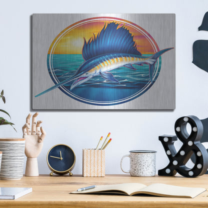 Luxe Metal Art 'Sailfish Illustration' by Flyland Designs, Metal Wall Art,16x12