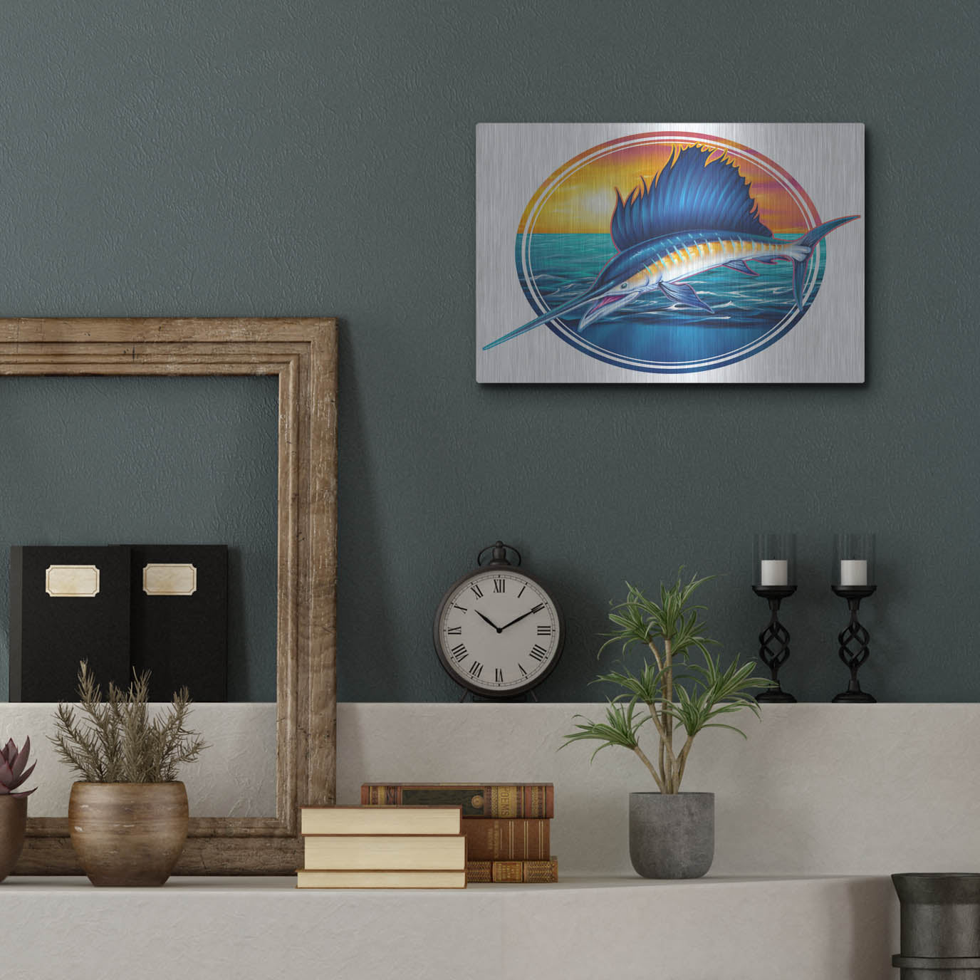Luxe Metal Art 'Sailfish Illustration' by Flyland Designs, Metal Wall Art,16x12