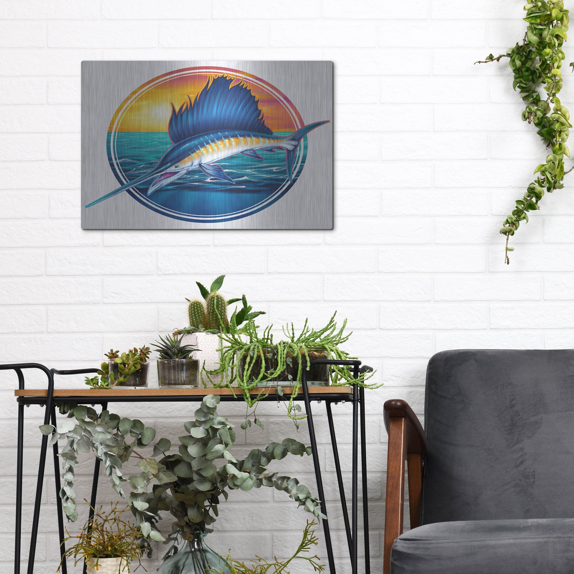 Luxe Metal Art 'Sailfish Illustration' by Flyland Designs, Metal Wall Art,16x12