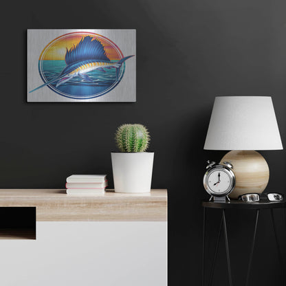 Luxe Metal Art 'Sailfish Illustration' by Flyland Designs, Metal Wall Art,24x16
