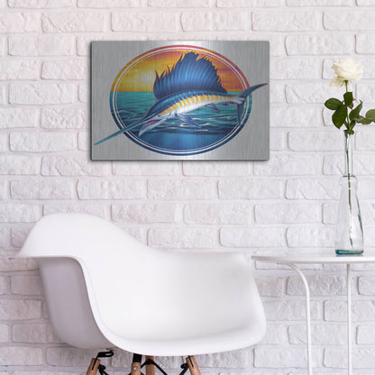 Luxe Metal Art 'Sailfish Illustration' by Flyland Designs, Metal Wall Art,24x16