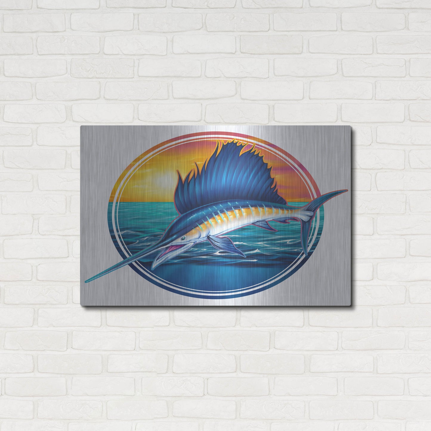Luxe Metal Art 'Sailfish Illustration' by Flyland Designs, Metal Wall Art,36x24