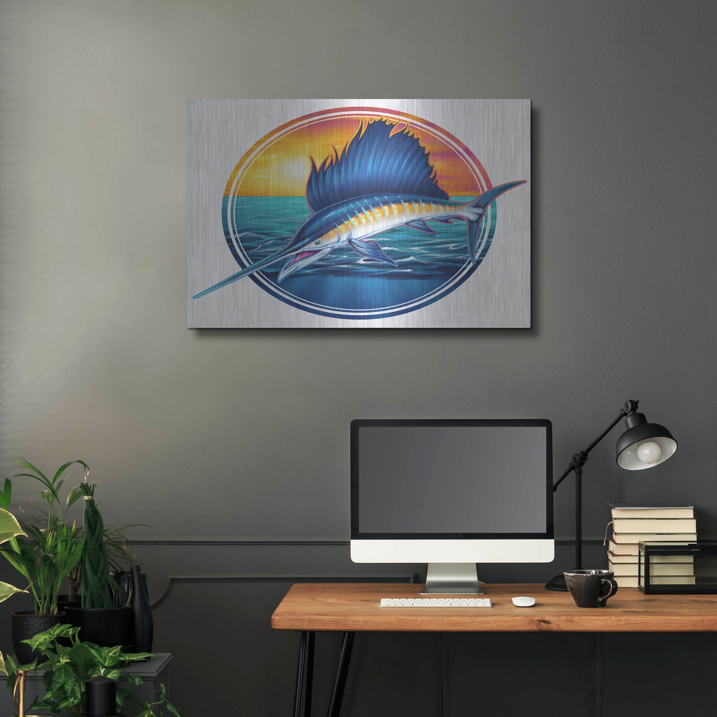 Luxe Metal Art 'Sailfish Illustration' by Flyland Designs, Metal Wall Art,36x24