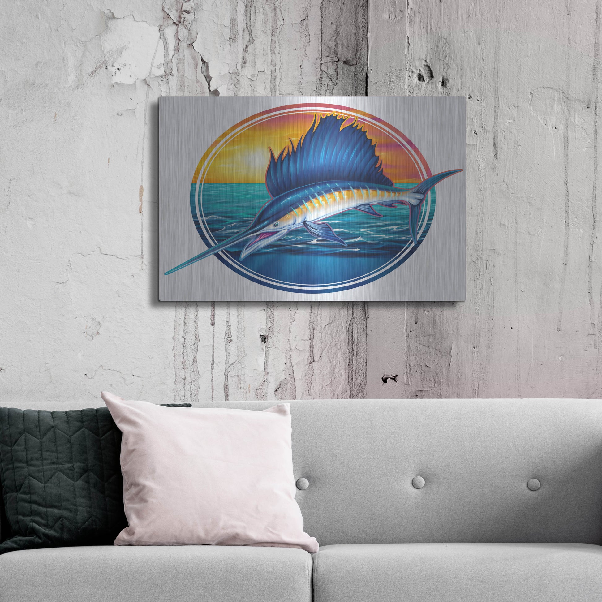 Luxe Metal Art 'Sailfish Illustration' by Flyland Designs, Metal Wall Art,36x24