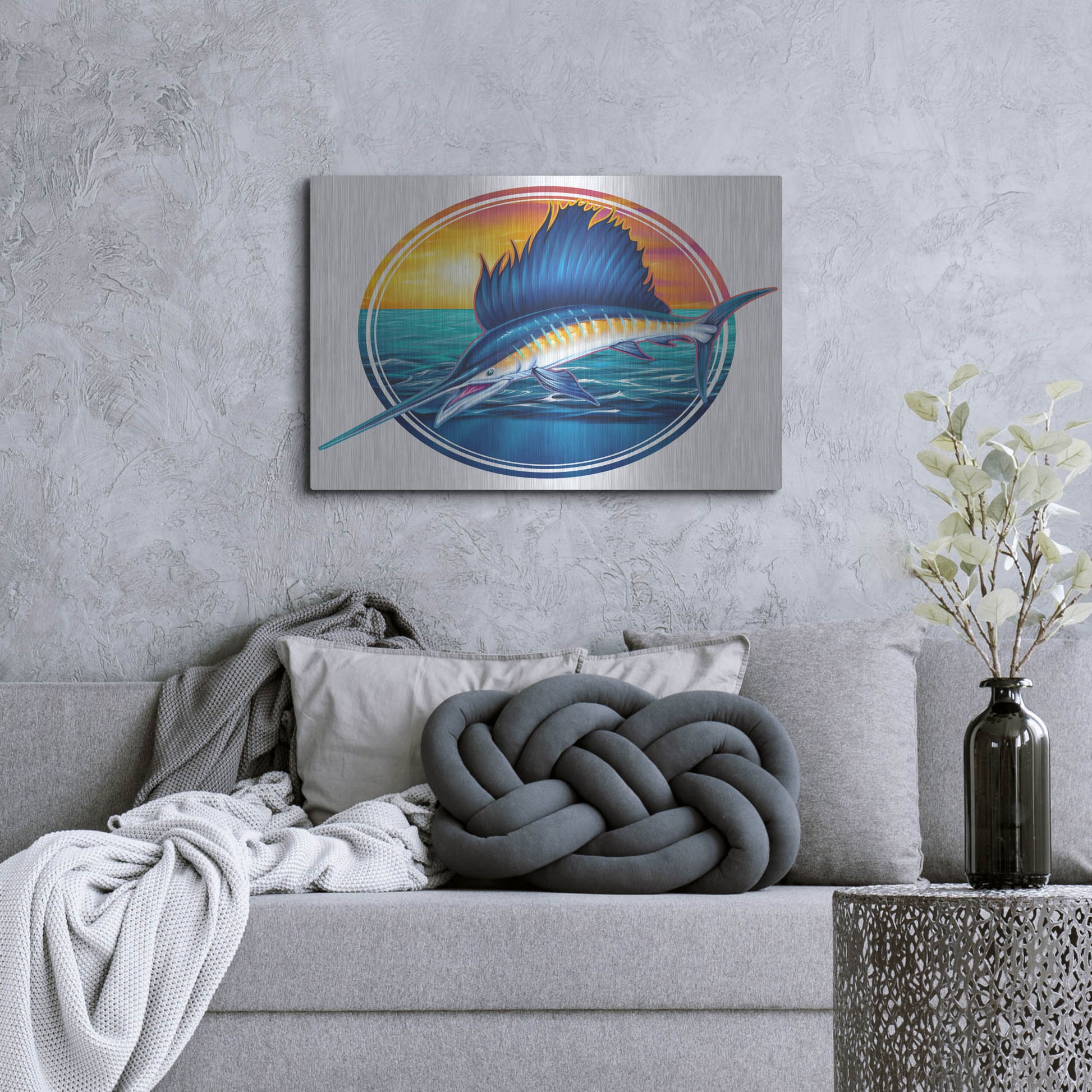 Luxe Metal Art 'Sailfish Illustration' by Flyland Designs, Metal Wall Art,36x24