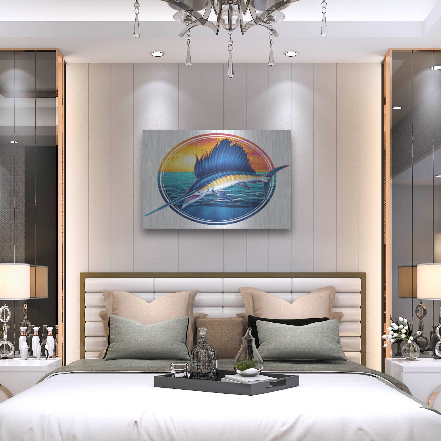 Luxe Metal Art 'Sailfish Illustration' by Flyland Designs, Metal Wall Art,36x24