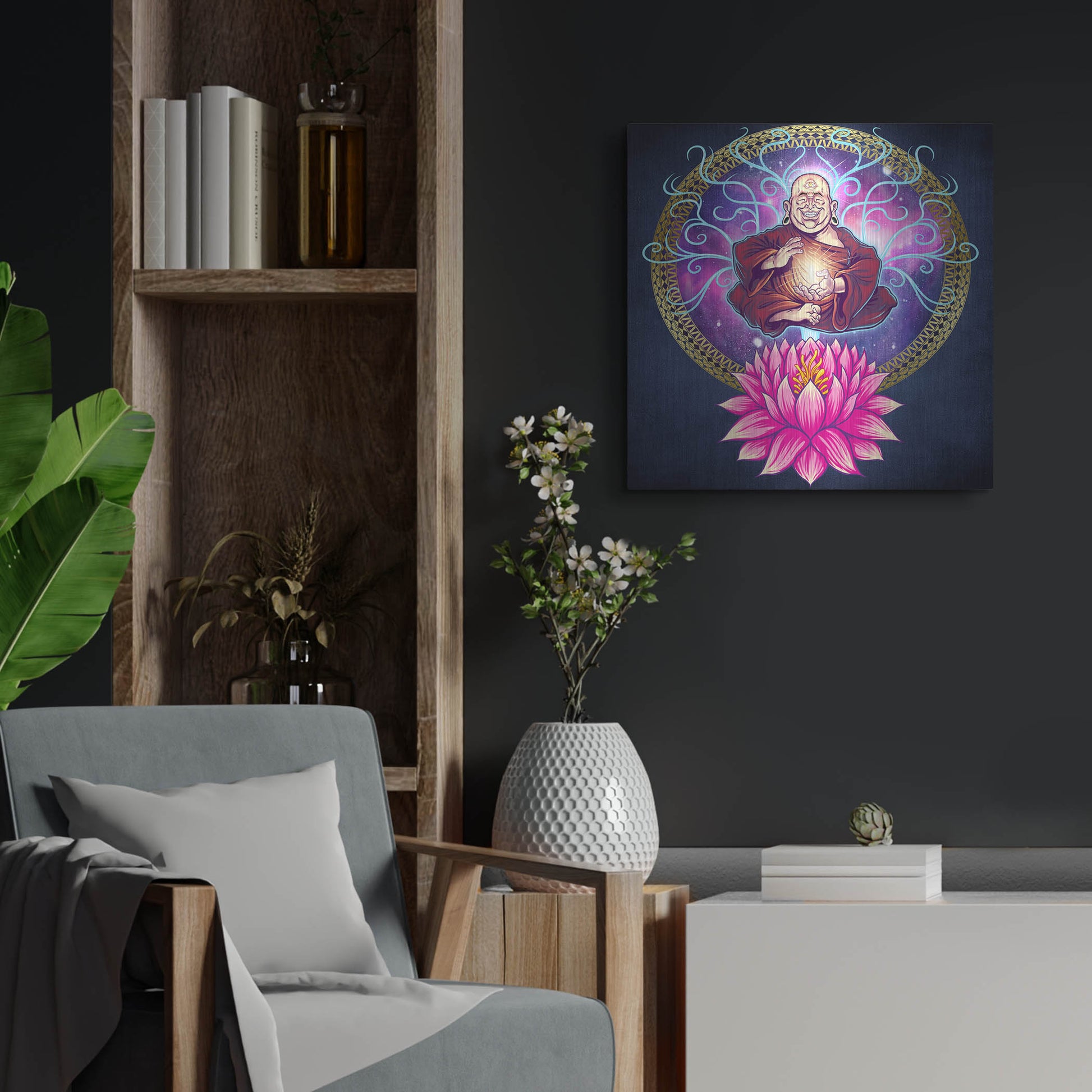 Luxe Metal Art 'Buddhist Monk Nirvana' by Flyland Designs, Metal Wall Art,24x24