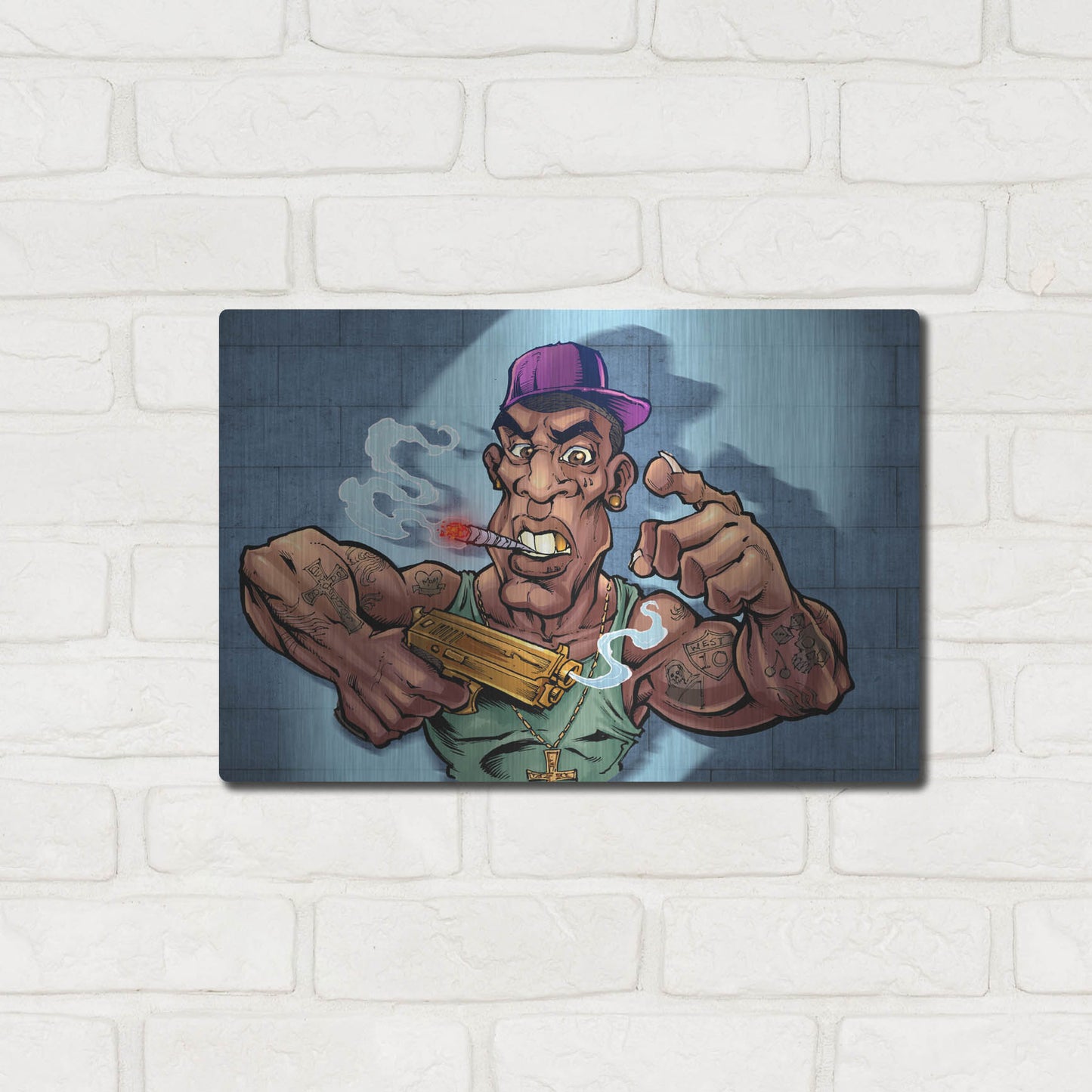 Luxe Metal Art 'Crook Character Gang Banger' by Flyland Designs, Metal Wall Art,16x12