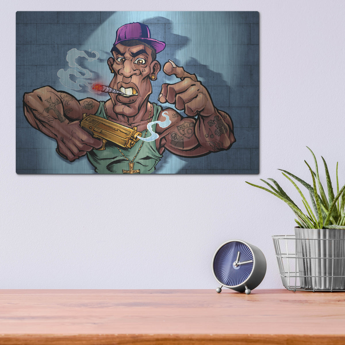 Luxe Metal Art 'Crook Character Gang Banger' by Flyland Designs, Metal Wall Art,16x12