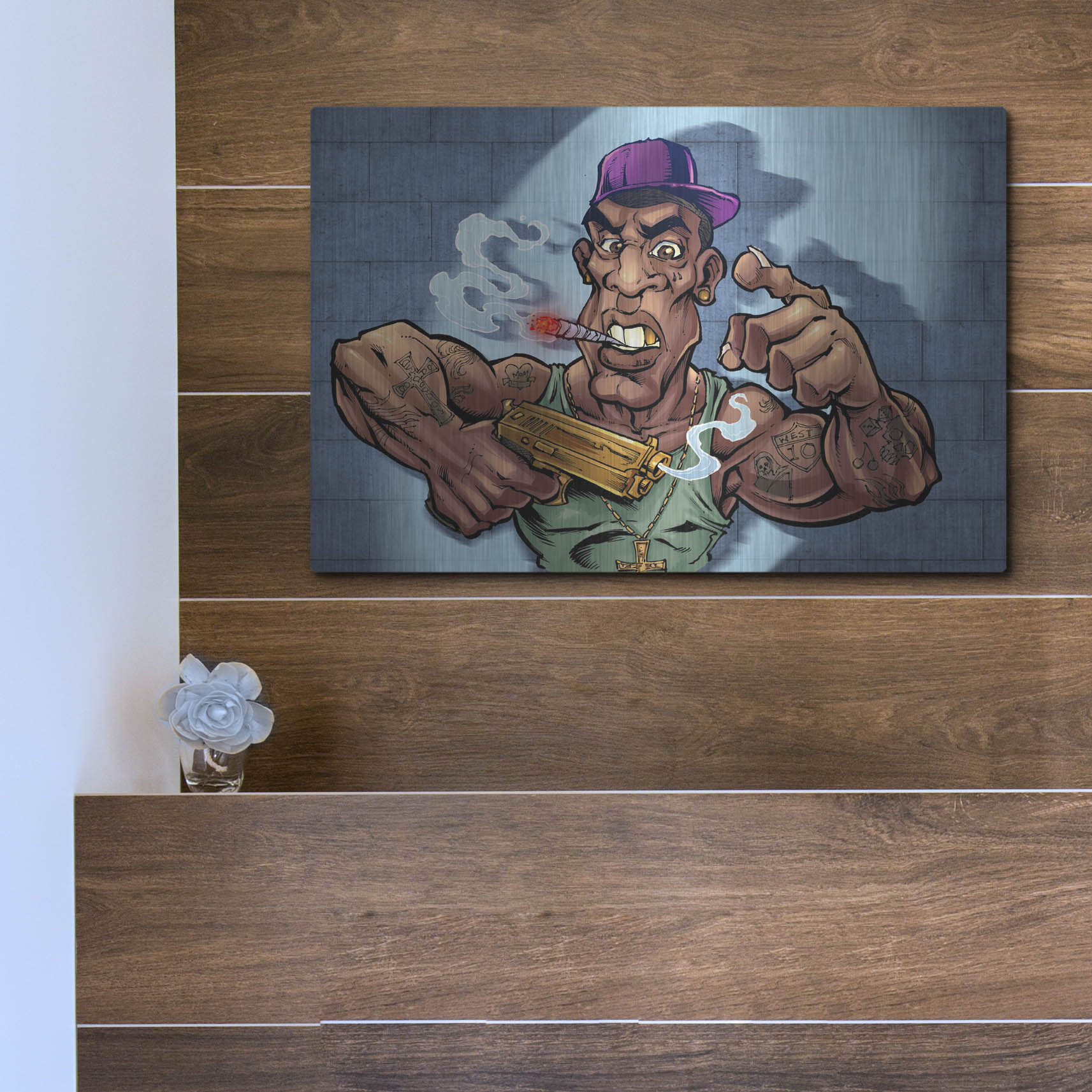 Luxe Metal Art 'Crook Character Gang Banger' by Flyland Designs, Metal Wall Art,16x12