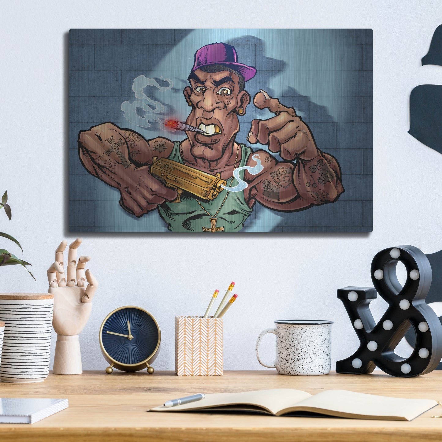 Luxe Metal Art 'Crook Character Gang Banger' by Flyland Designs, Metal Wall Art,16x12