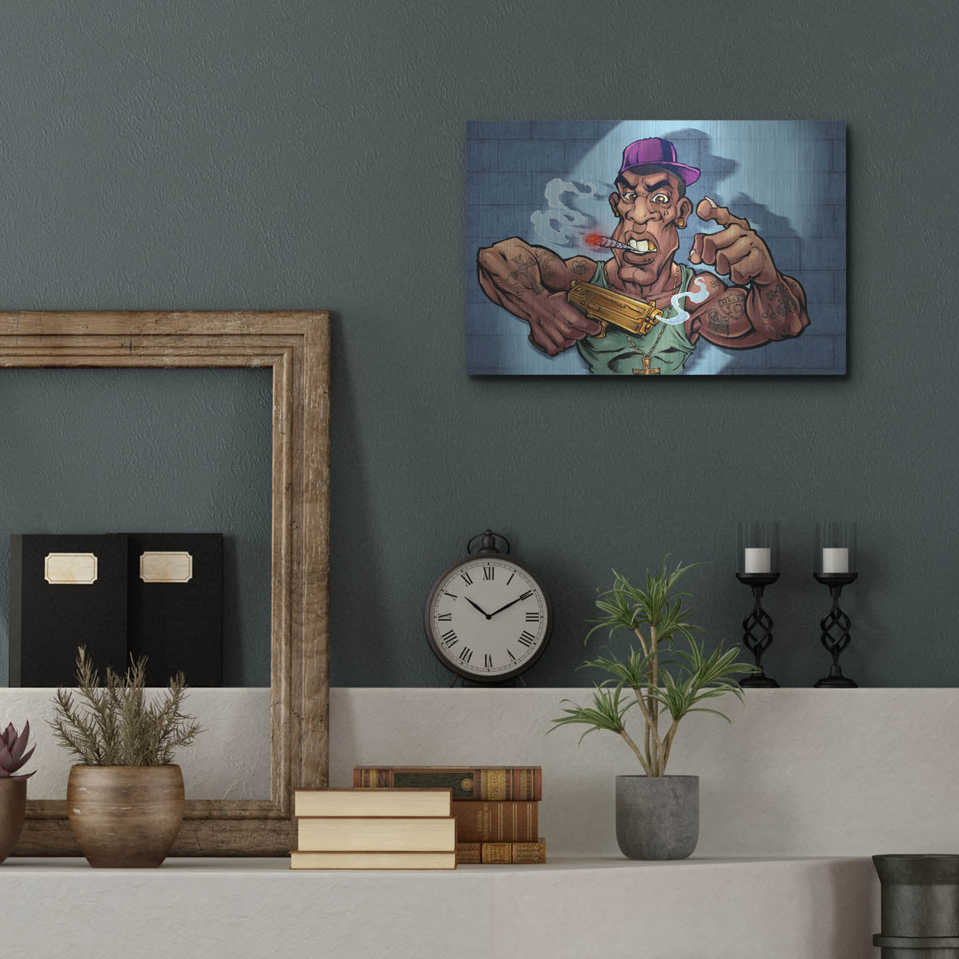 Luxe Metal Art 'Crook Character Gang Banger' by Flyland Designs, Metal Wall Art,16x12