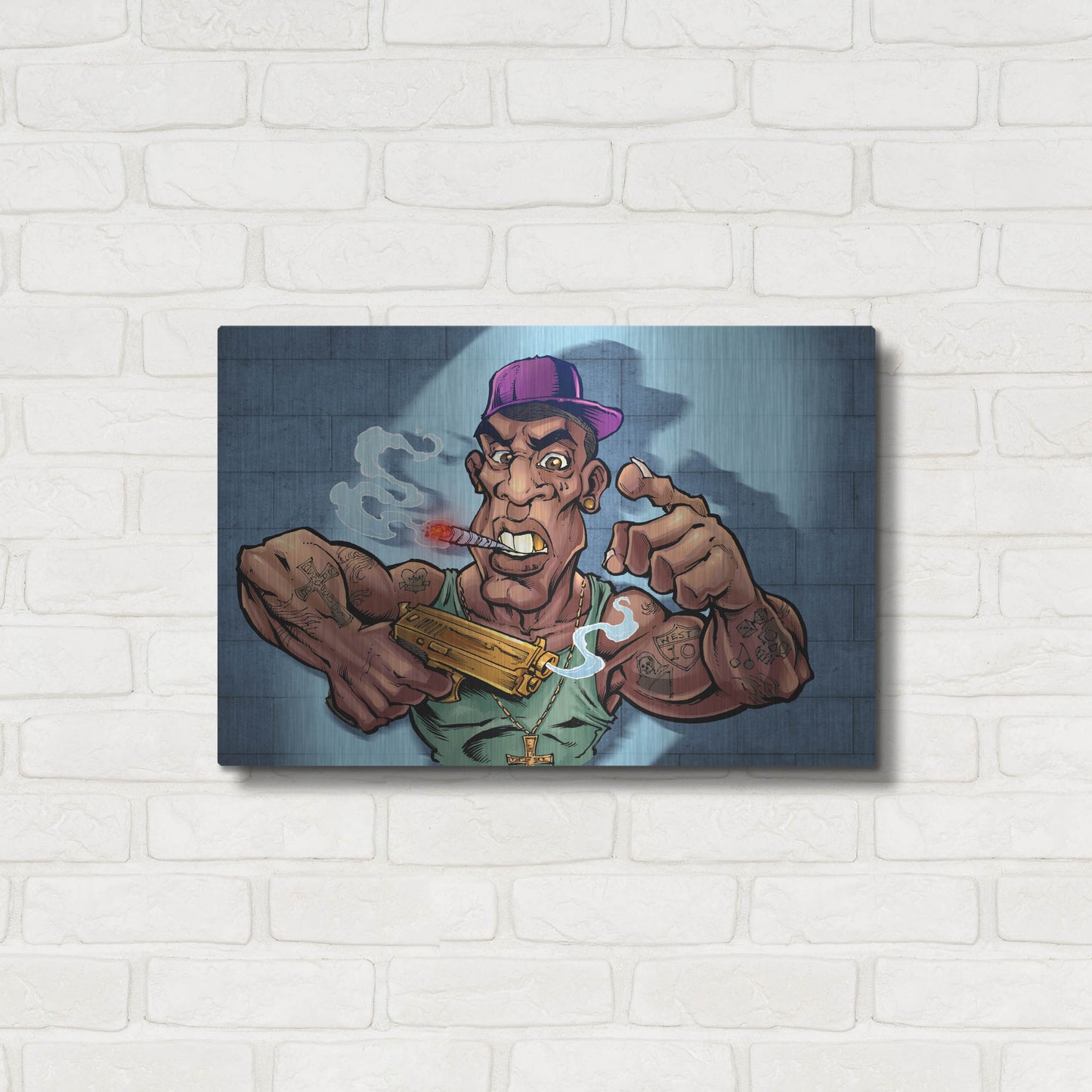Luxe Metal Art 'Crook Character Gang Banger' by Flyland Designs, Metal Wall Art,24x16
