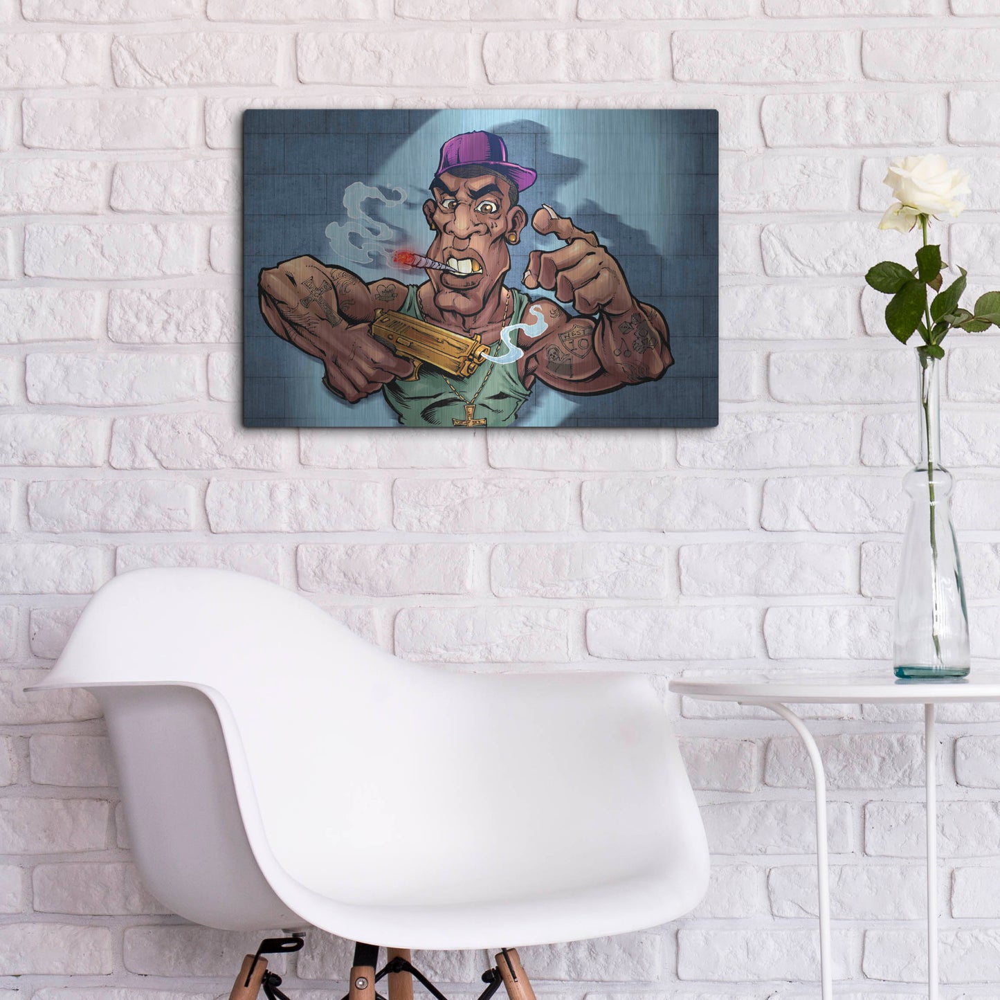 Luxe Metal Art 'Crook Character Gang Banger' by Flyland Designs, Metal Wall Art,24x16