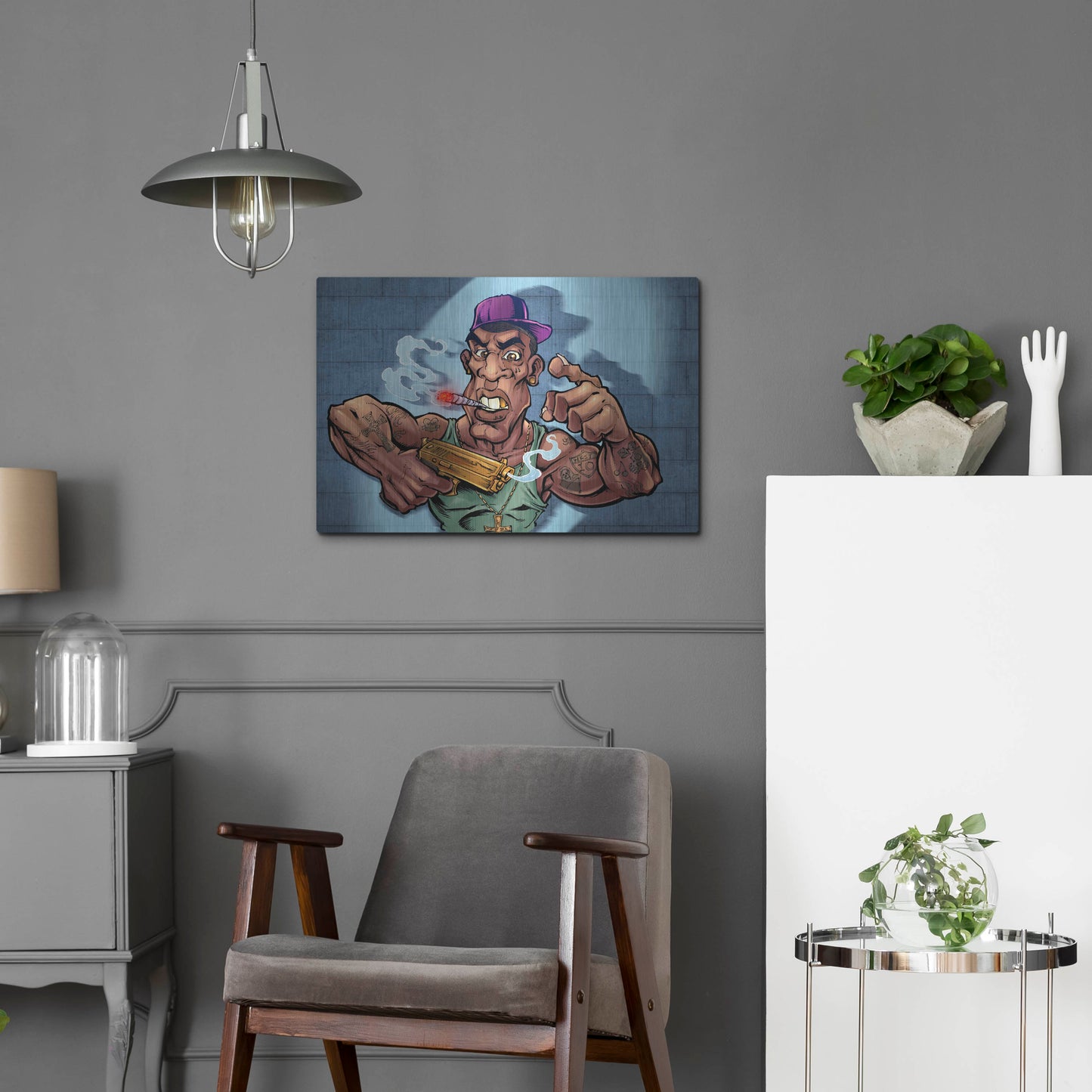 Luxe Metal Art 'Crook Character Gang Banger' by Flyland Designs, Metal Wall Art,24x16