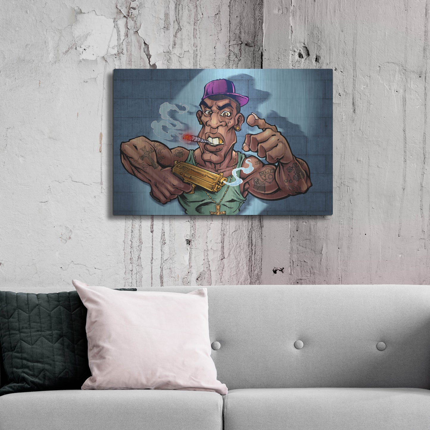 Luxe Metal Art 'Crook Character Gang Banger' by Flyland Designs, Metal Wall Art,36x24