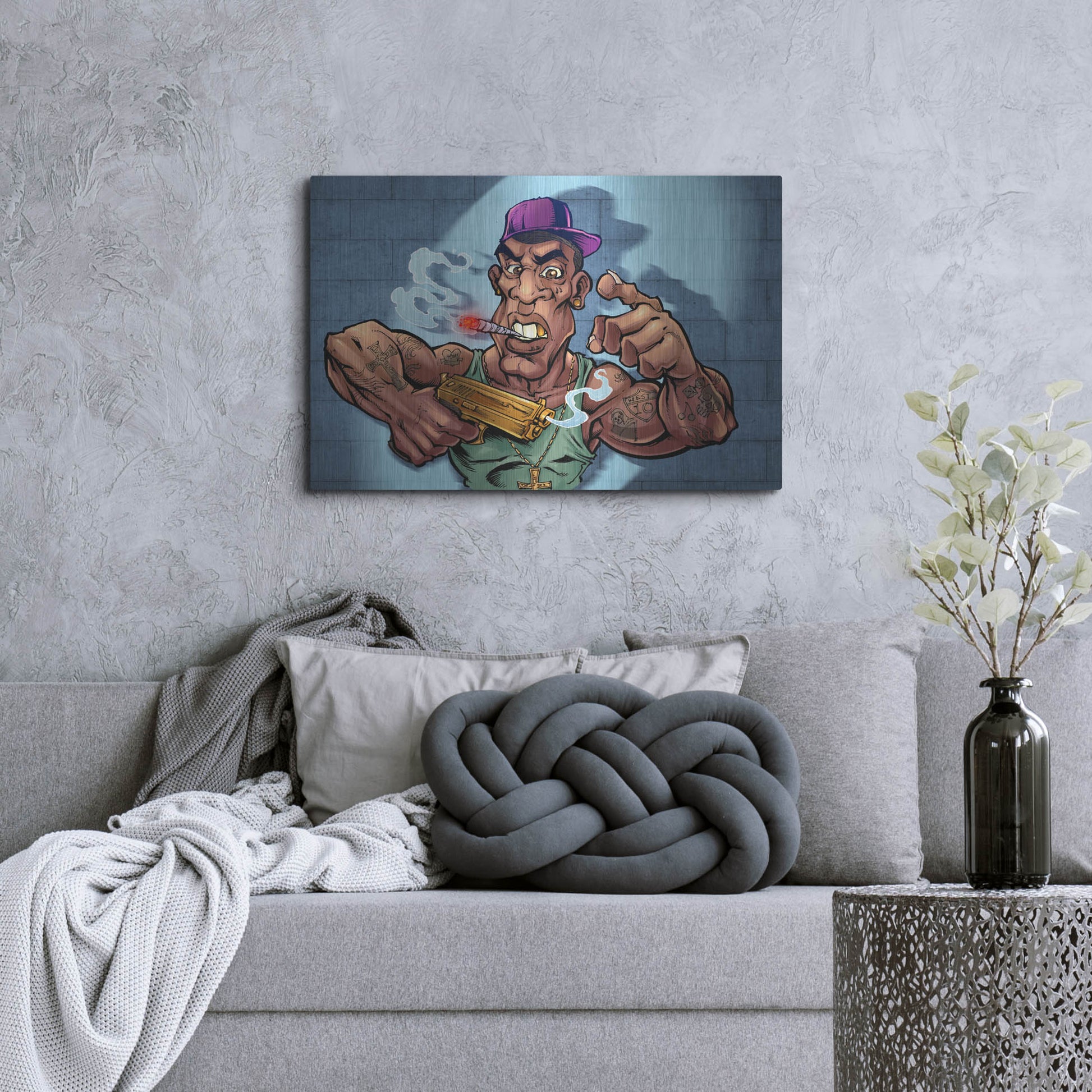 Luxe Metal Art 'Crook Character Gang Banger' by Flyland Designs, Metal Wall Art,36x24