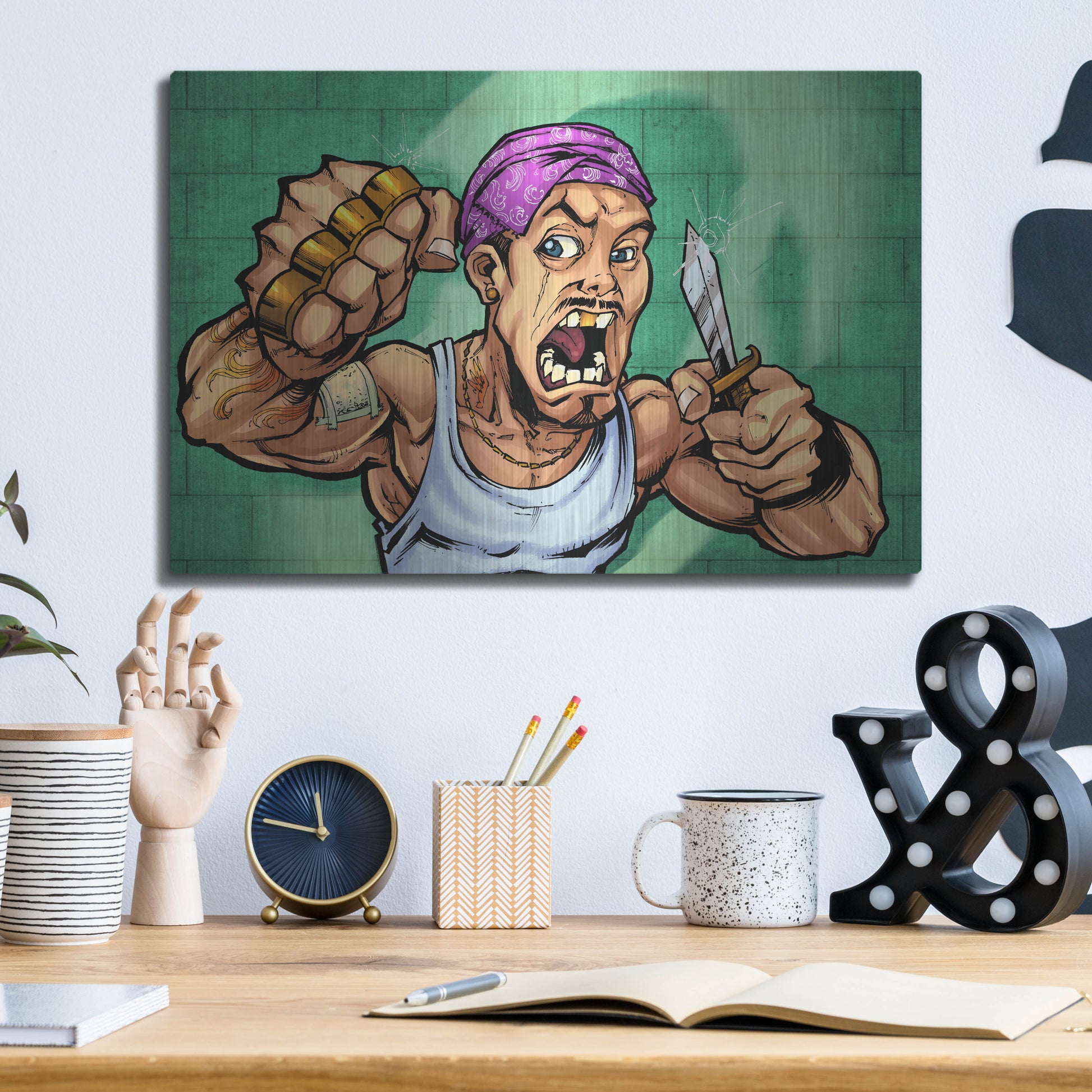 Luxe Metal Art 'Crook Character Thug' by Flyland Designs, Metal Wall Art,16x12