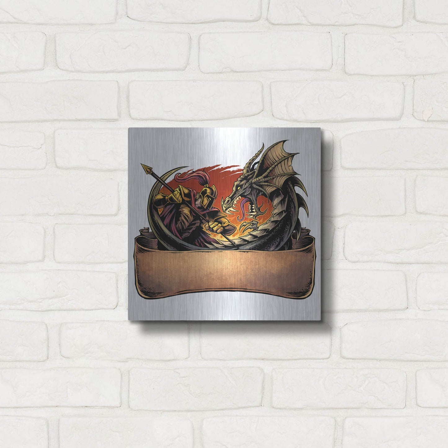 Luxe Metal Art 'Dragon and Knight' by Flyland Designs, Metal Wall Art,12x12