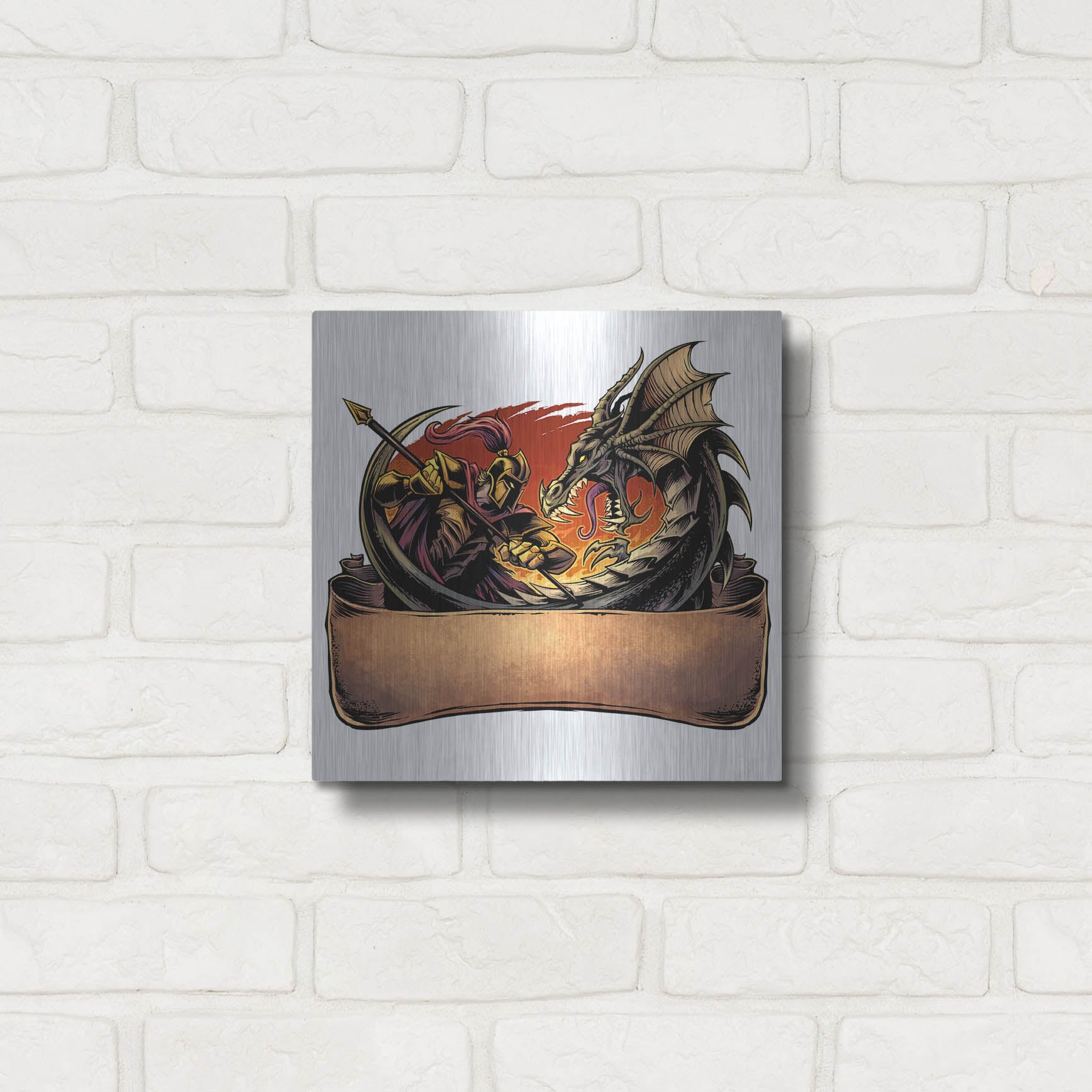 Luxe Metal Art 'Dragon and Knight' by Flyland Designs, Metal Wall Art,12x12