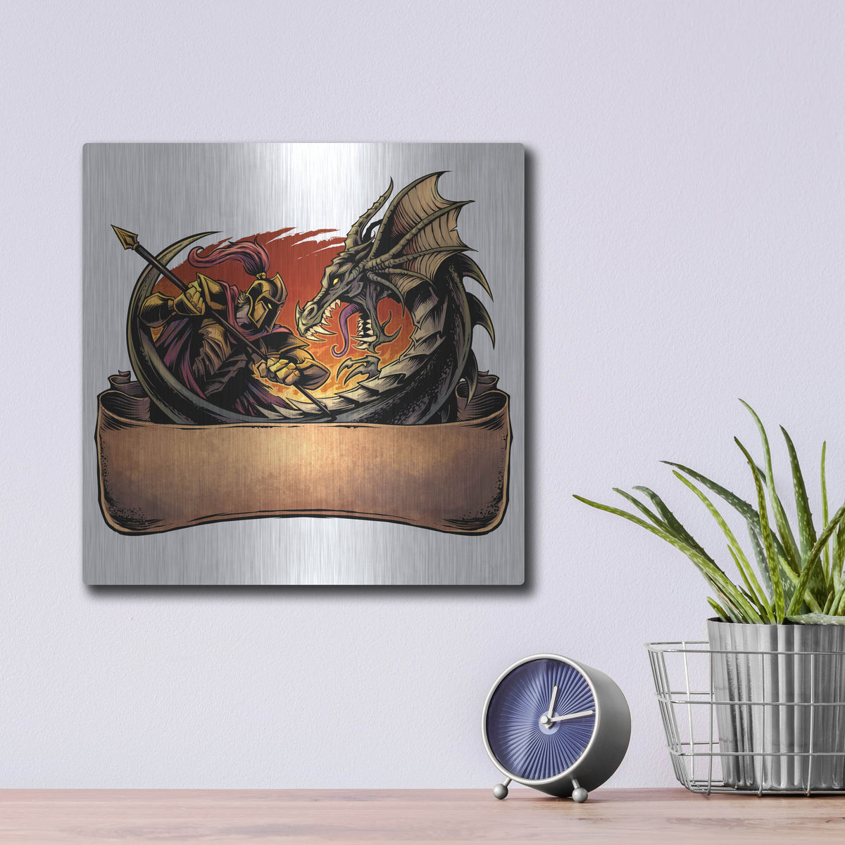 Luxe Metal Art 'Dragon and Knight' by Flyland Designs, Metal Wall Art,12x12
