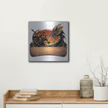 Luxe Metal Art 'Dragon and Knight' by Flyland Designs, Metal Wall Art,12x12