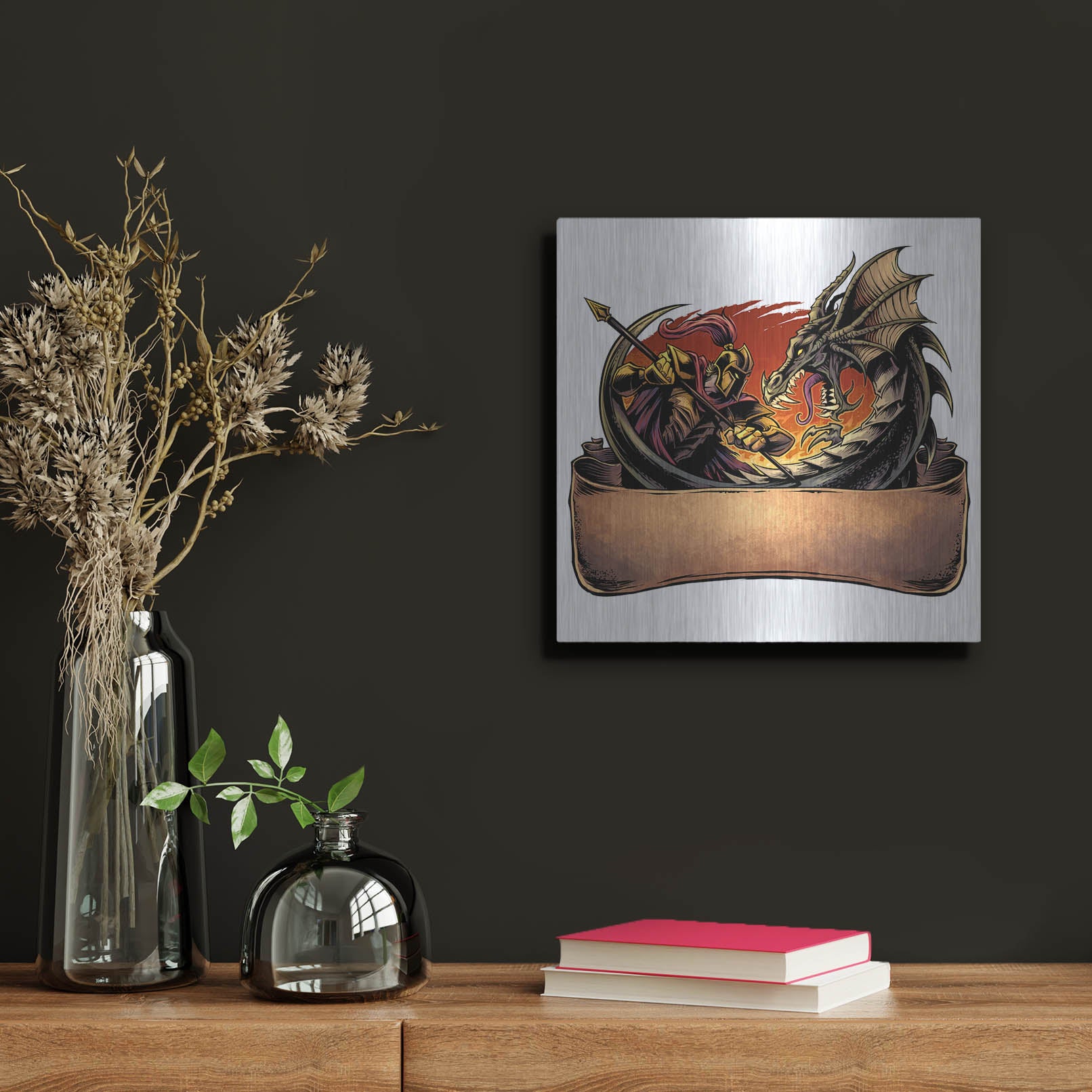 Luxe Metal Art 'Dragon and Knight' by Flyland Designs, Metal Wall Art,12x12