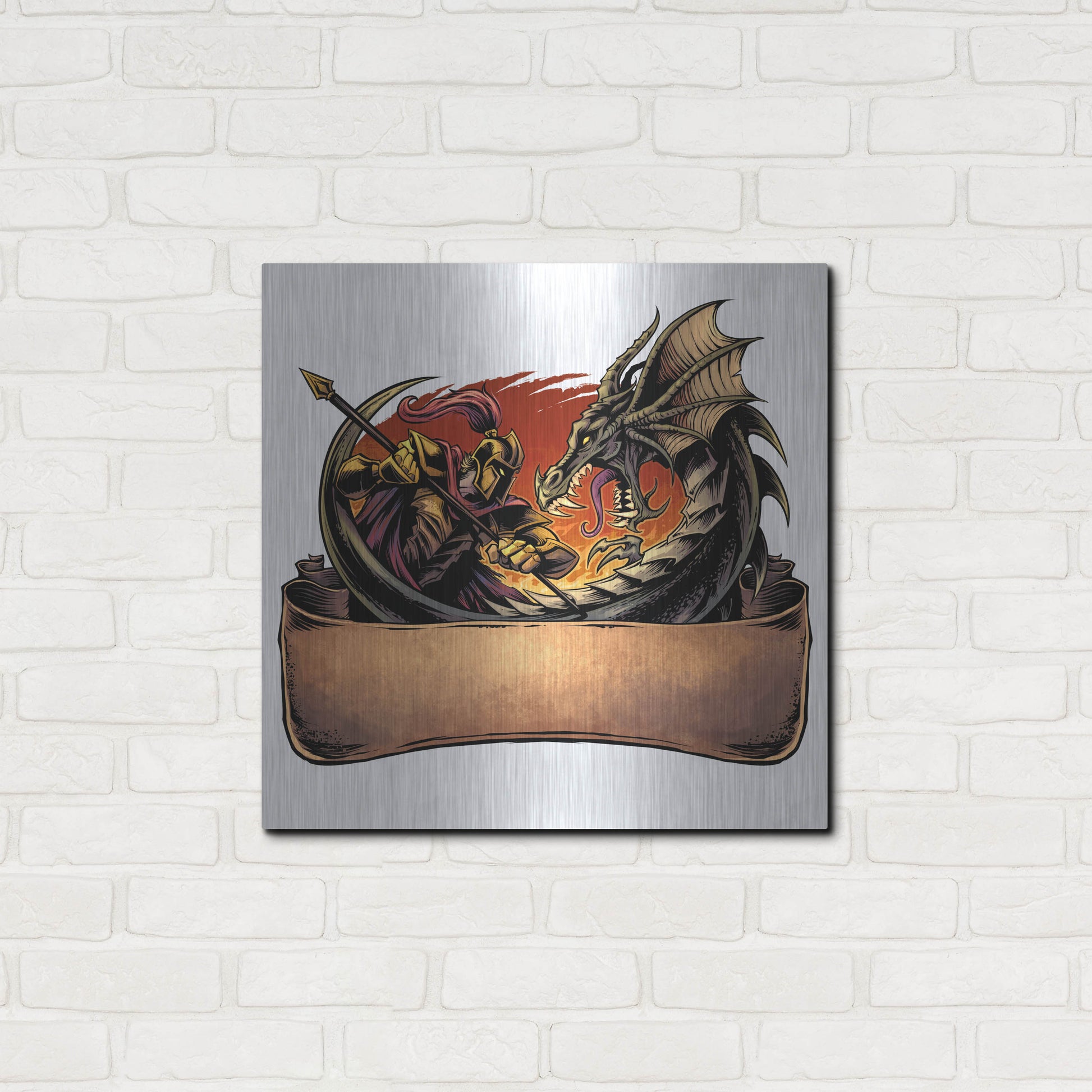 Luxe Metal Art 'Dragon and Knight' by Flyland Designs, Metal Wall Art,24x24