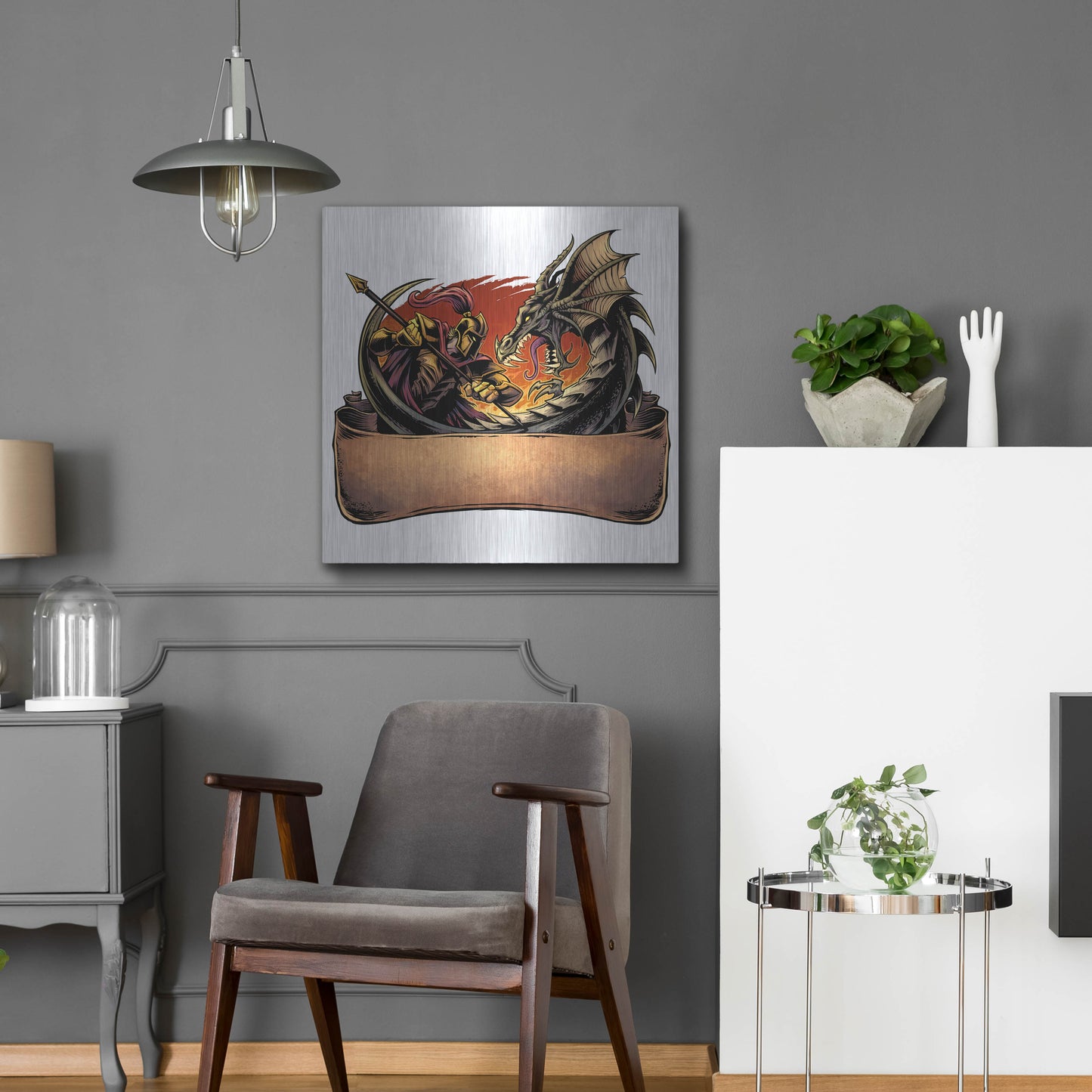 Luxe Metal Art 'Dragon and Knight' by Flyland Designs, Metal Wall Art,24x24