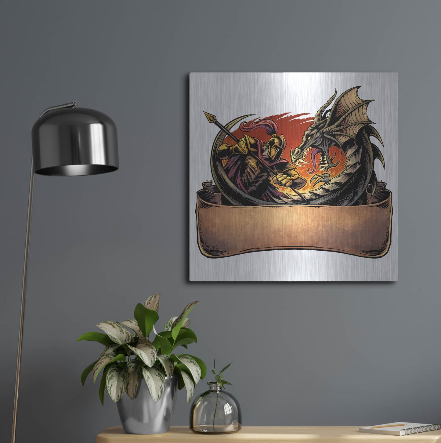 Luxe Metal Art 'Dragon and Knight' by Flyland Designs, Metal Wall Art,24x24