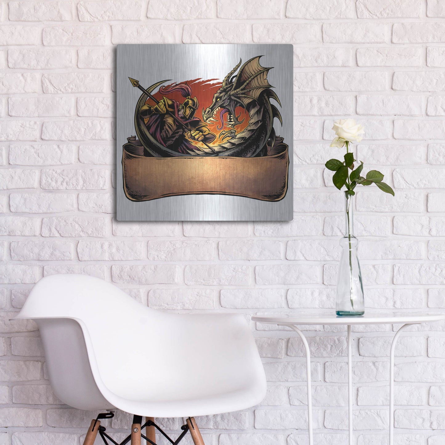 Luxe Metal Art 'Dragon and Knight' by Flyland Designs, Metal Wall Art,24x24