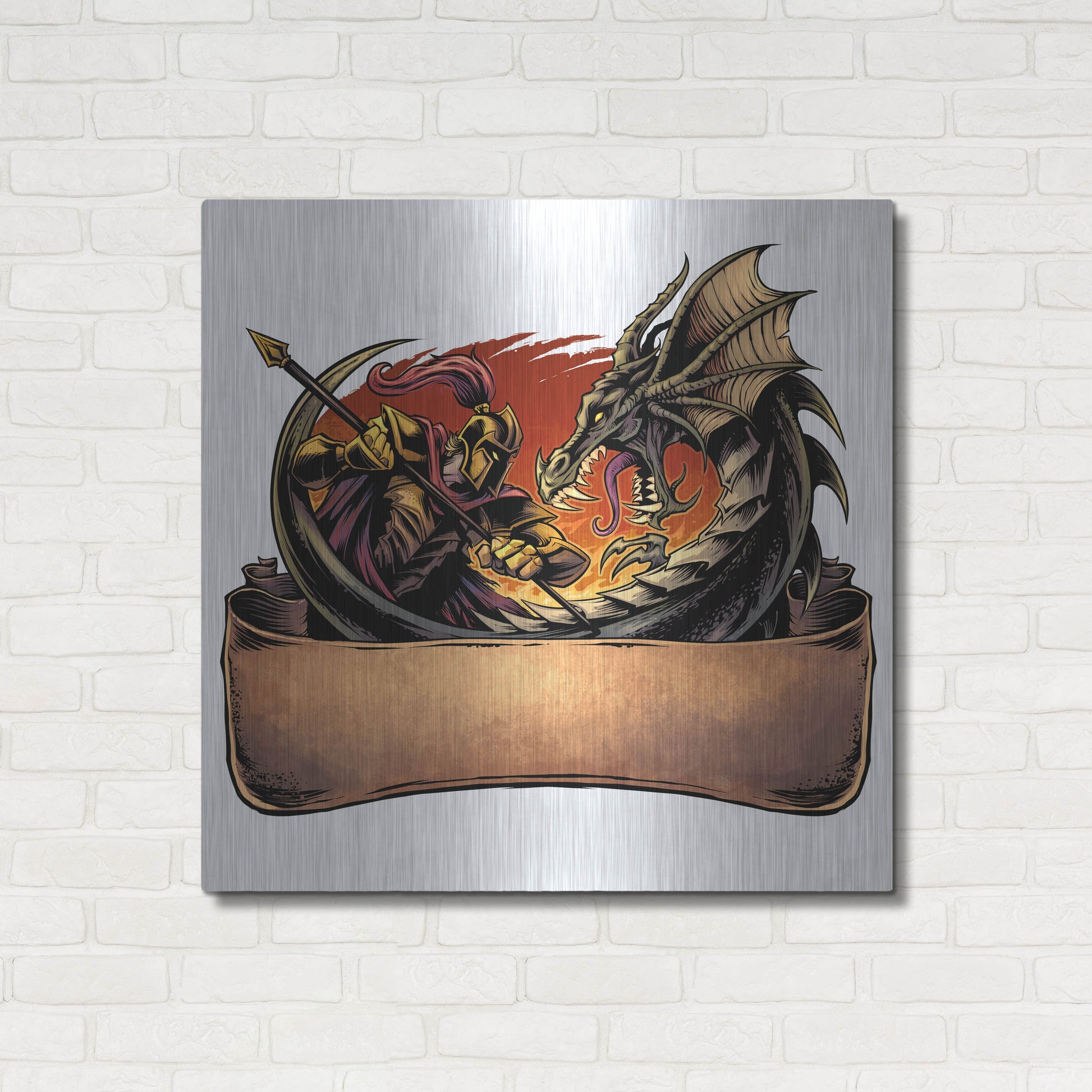Luxe Metal Art 'Dragon and Knight' by Flyland Designs, Metal Wall Art,36x36