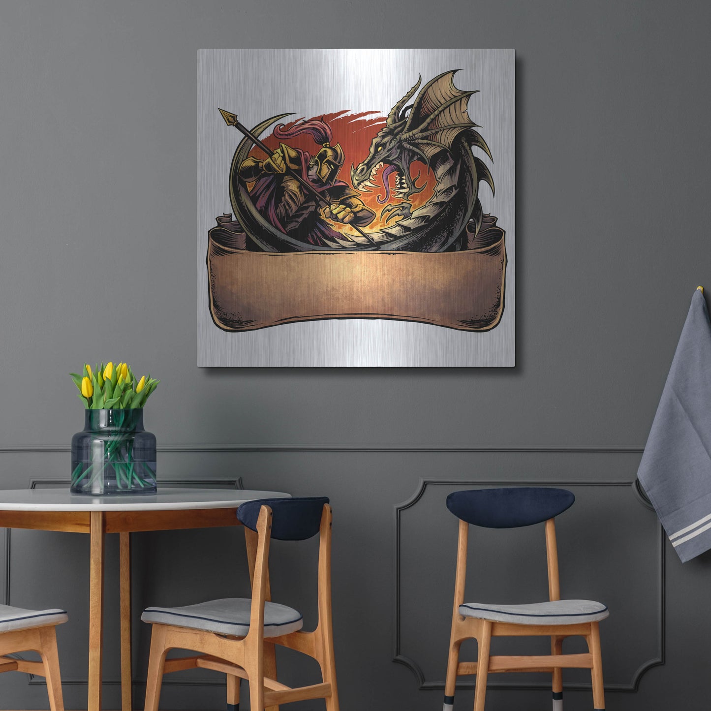 Luxe Metal Art 'Dragon and Knight' by Flyland Designs, Metal Wall Art,36x36