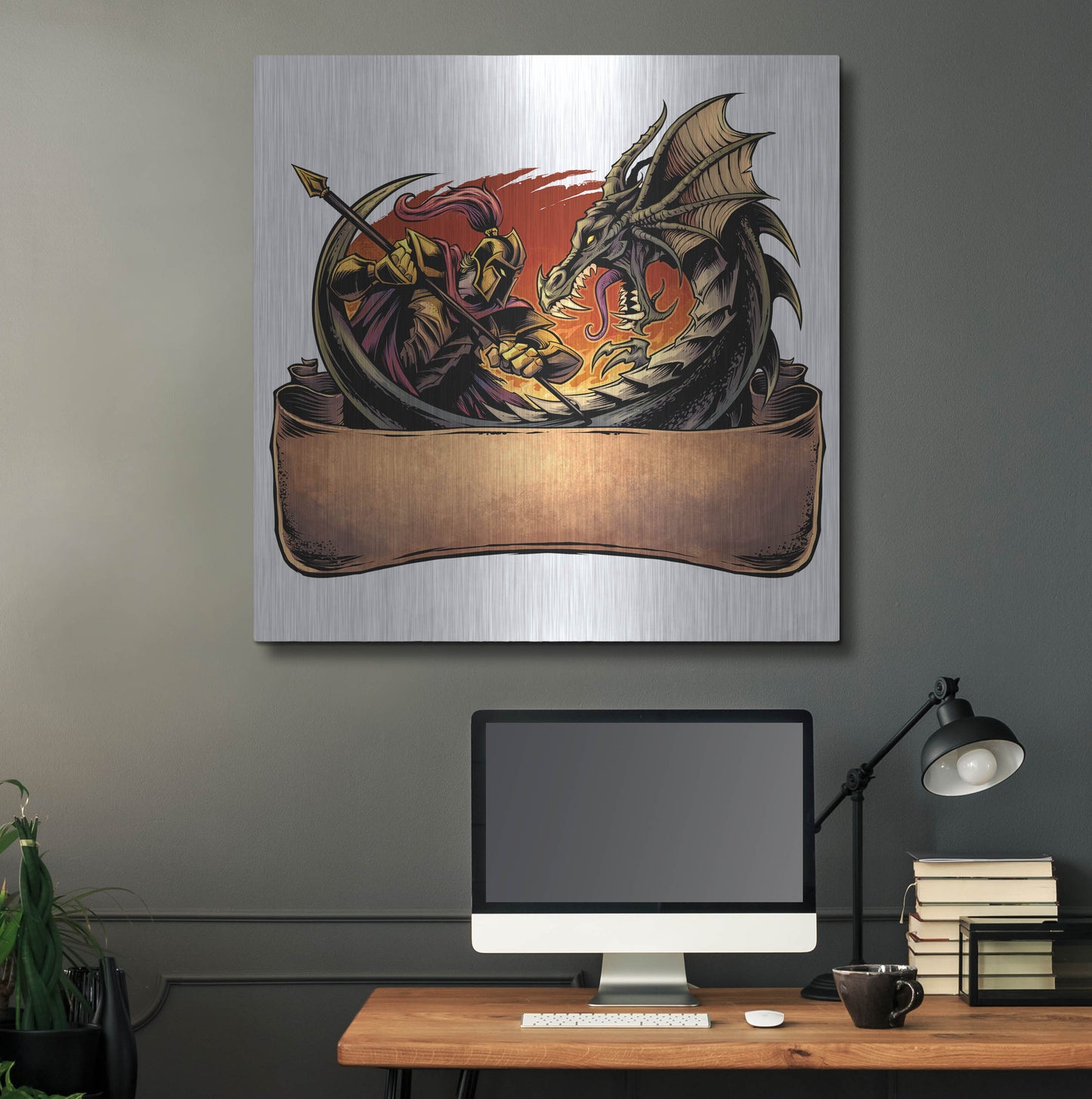 Luxe Metal Art 'Dragon and Knight' by Flyland Designs, Metal Wall Art,36x36