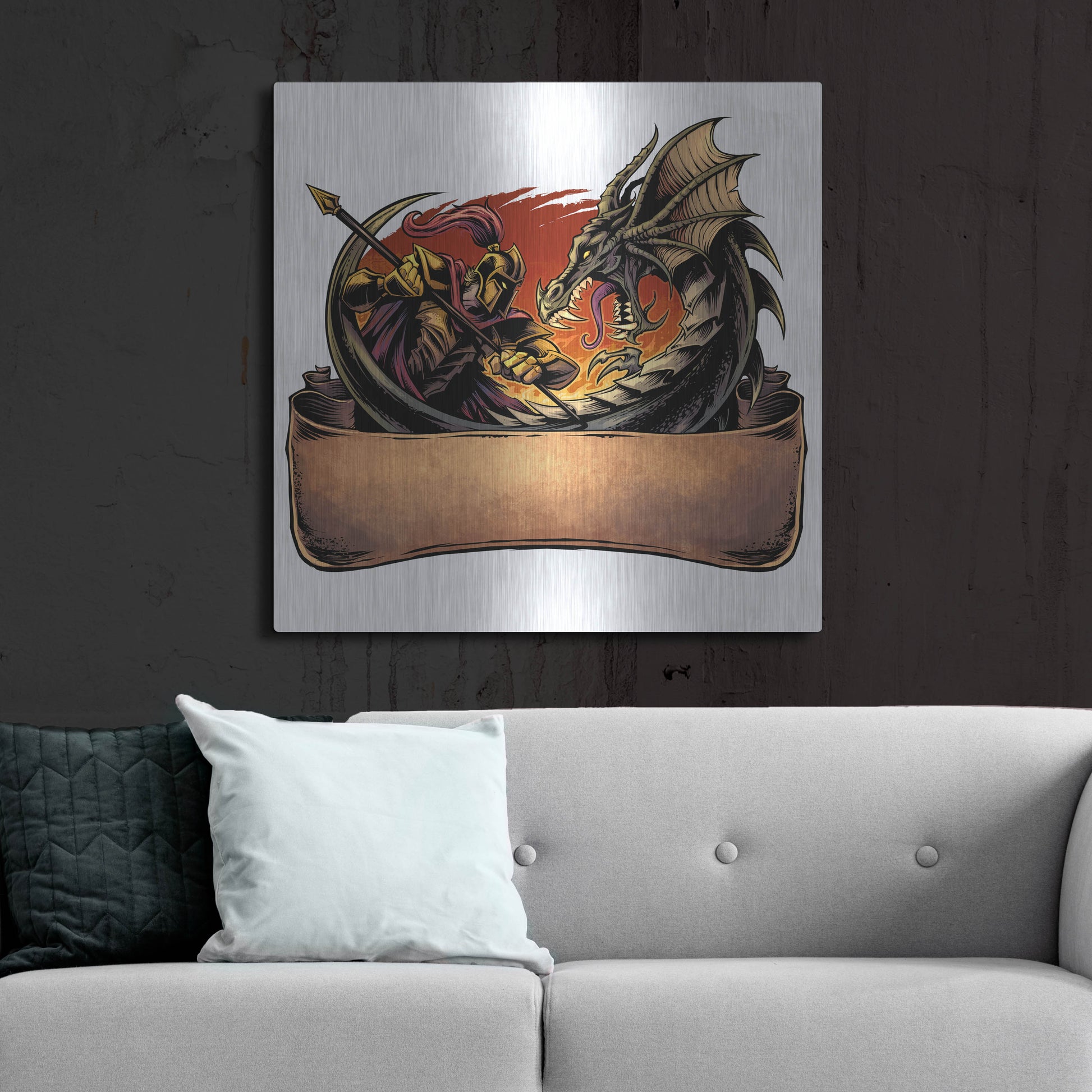 Luxe Metal Art 'Dragon and Knight' by Flyland Designs, Metal Wall Art,36x36