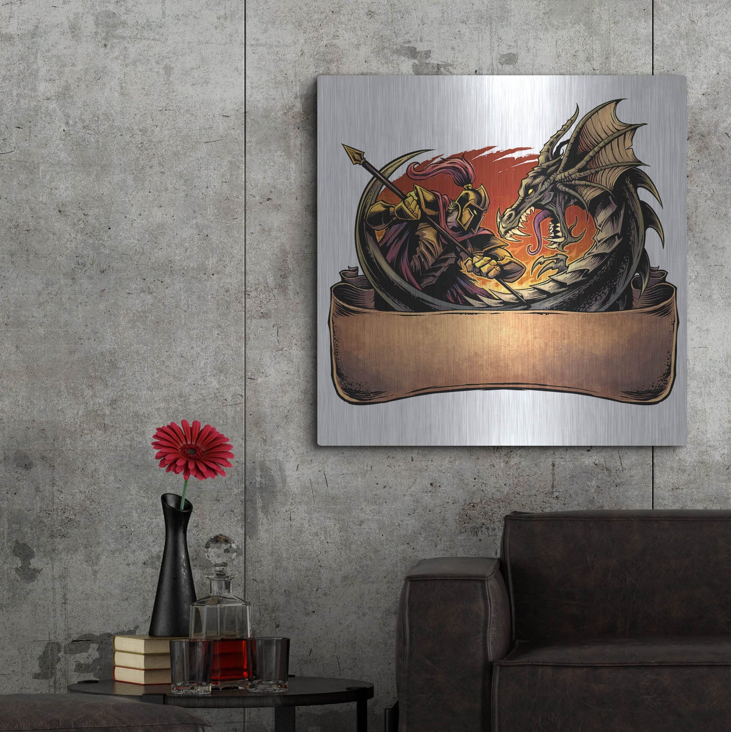 Luxe Metal Art 'Dragon and Knight' by Flyland Designs, Metal Wall Art,36x36