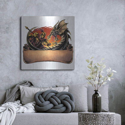 Luxe Metal Art 'Dragon and Knight' by Flyland Designs, Metal Wall Art,36x36