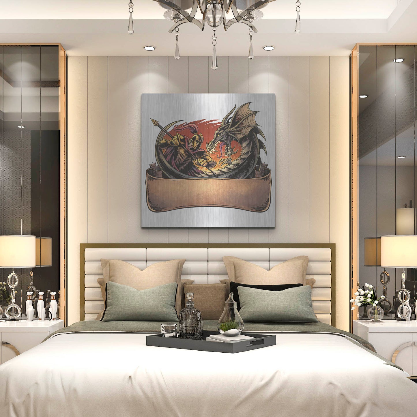 Luxe Metal Art 'Dragon and Knight' by Flyland Designs, Metal Wall Art,36x36