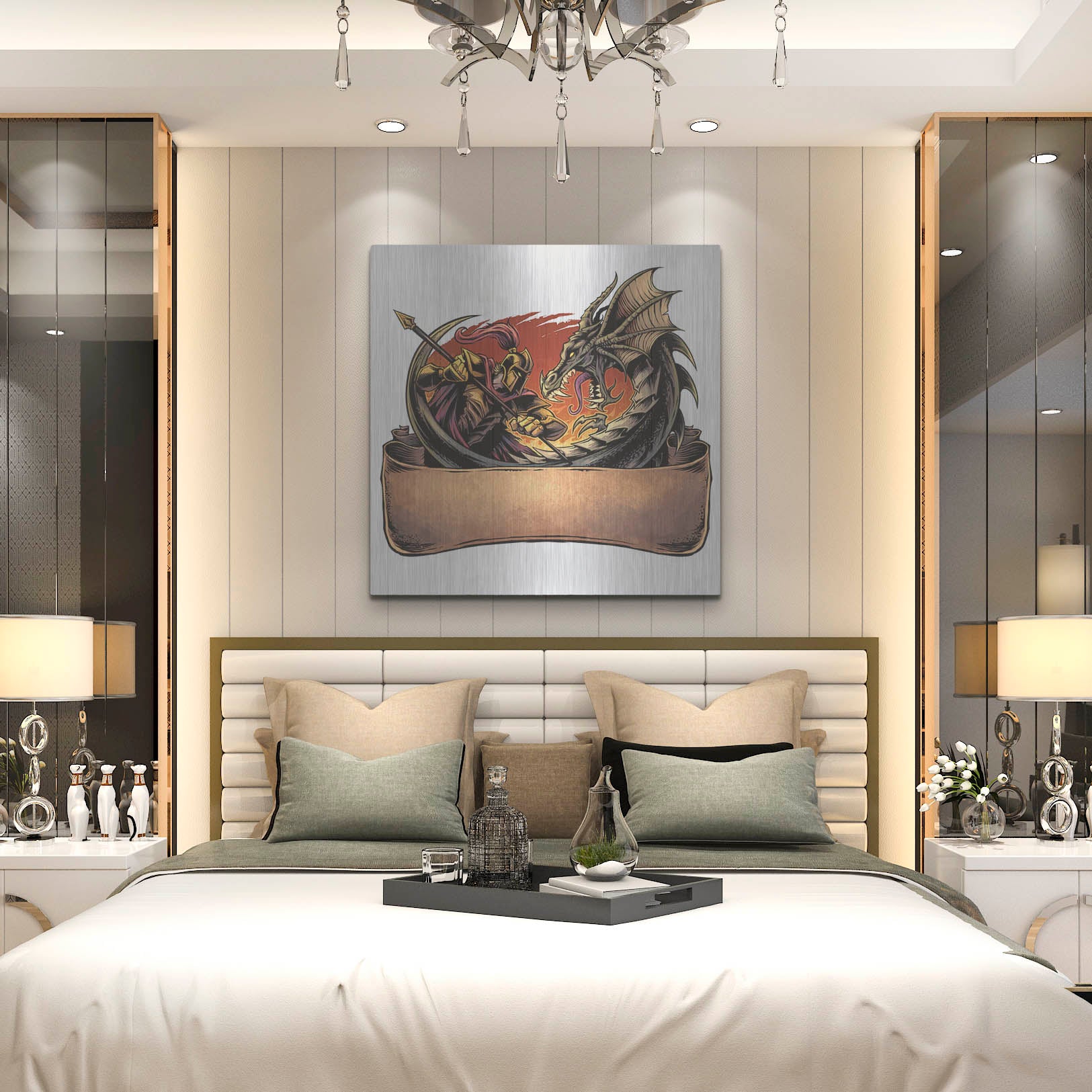 Luxe Metal Art 'Dragon and Knight' by Flyland Designs, Metal Wall Art,36x36