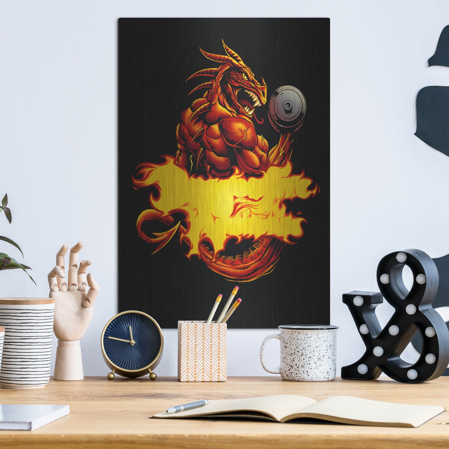 Luxe Metal Art 'Dragonfire Logo Fire' by Flyland Designs, Metal Wall Art,12x16