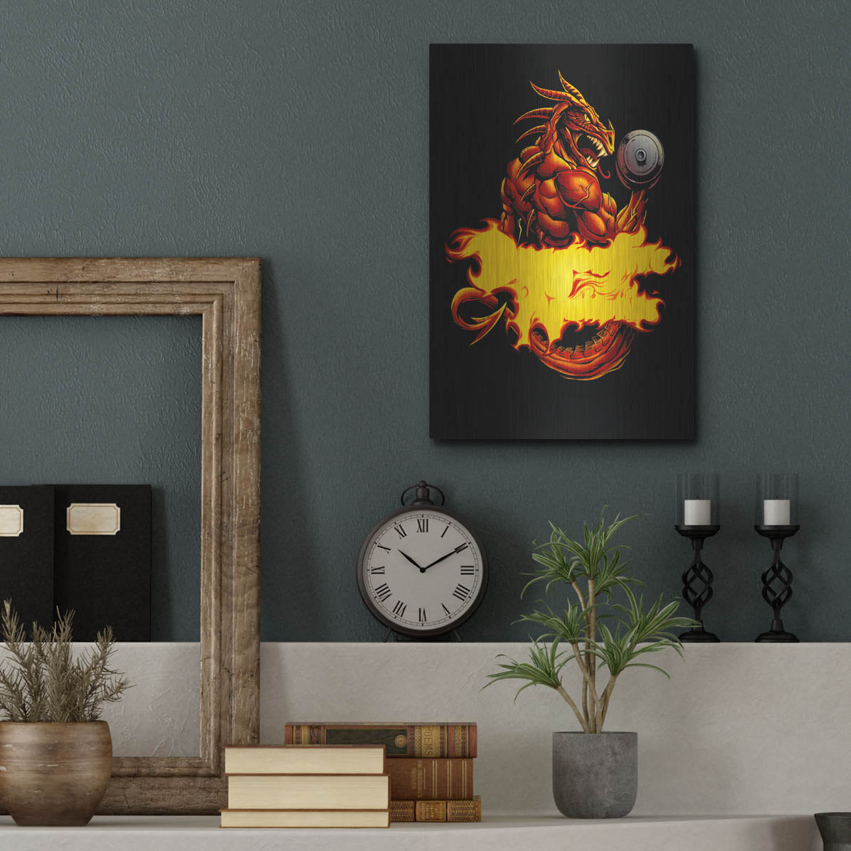 Luxe Metal Art 'Dragonfire Logo Fire' by Flyland Designs, Metal Wall Art,12x16