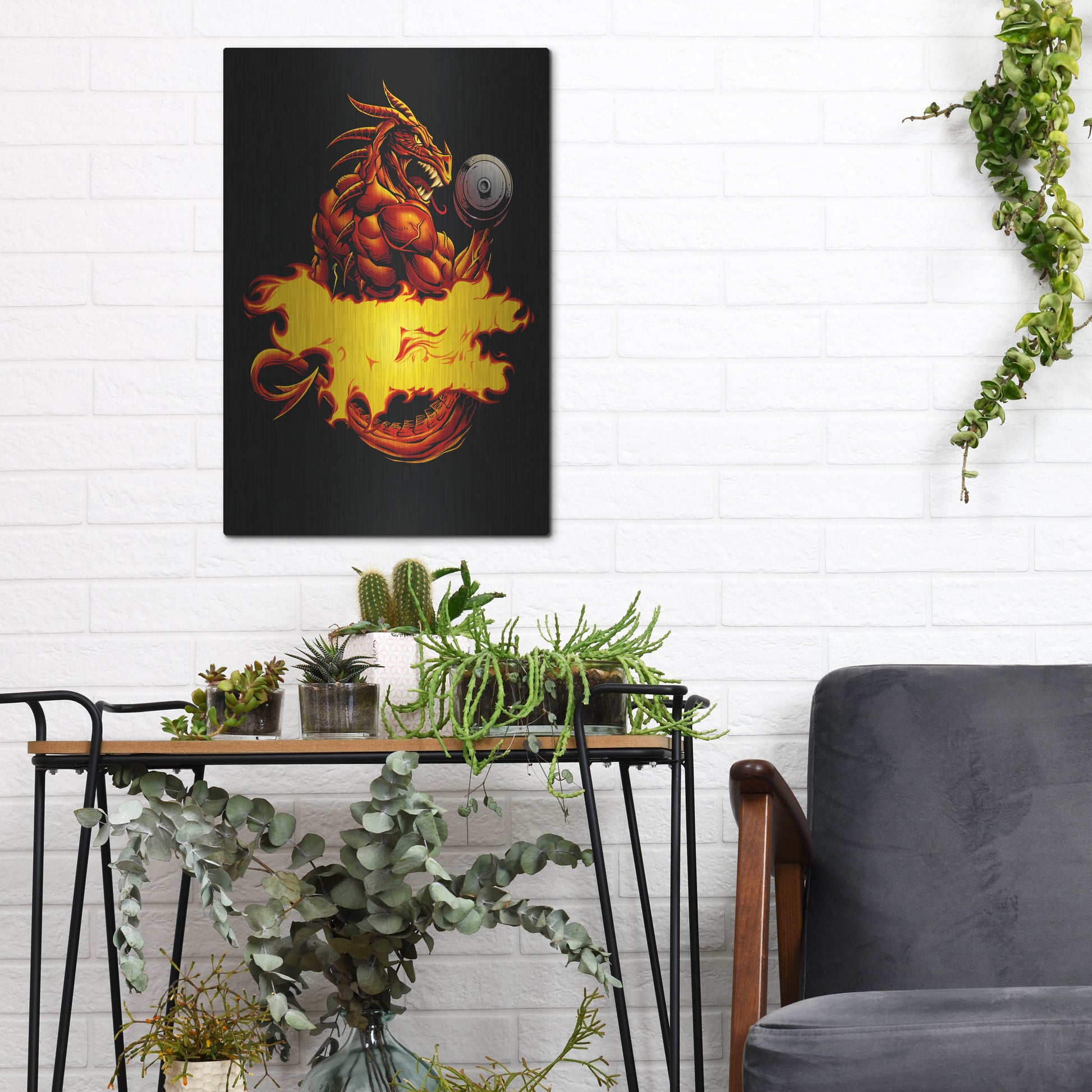 Luxe Metal Art 'Dragonfire Logo Fire' by Flyland Designs, Metal Wall Art,12x16