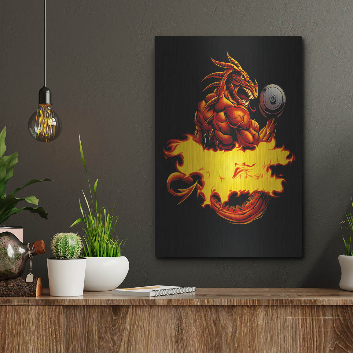 Luxe Metal Art 'Dragonfire Logo Fire' by Flyland Designs, Metal Wall Art,12x16