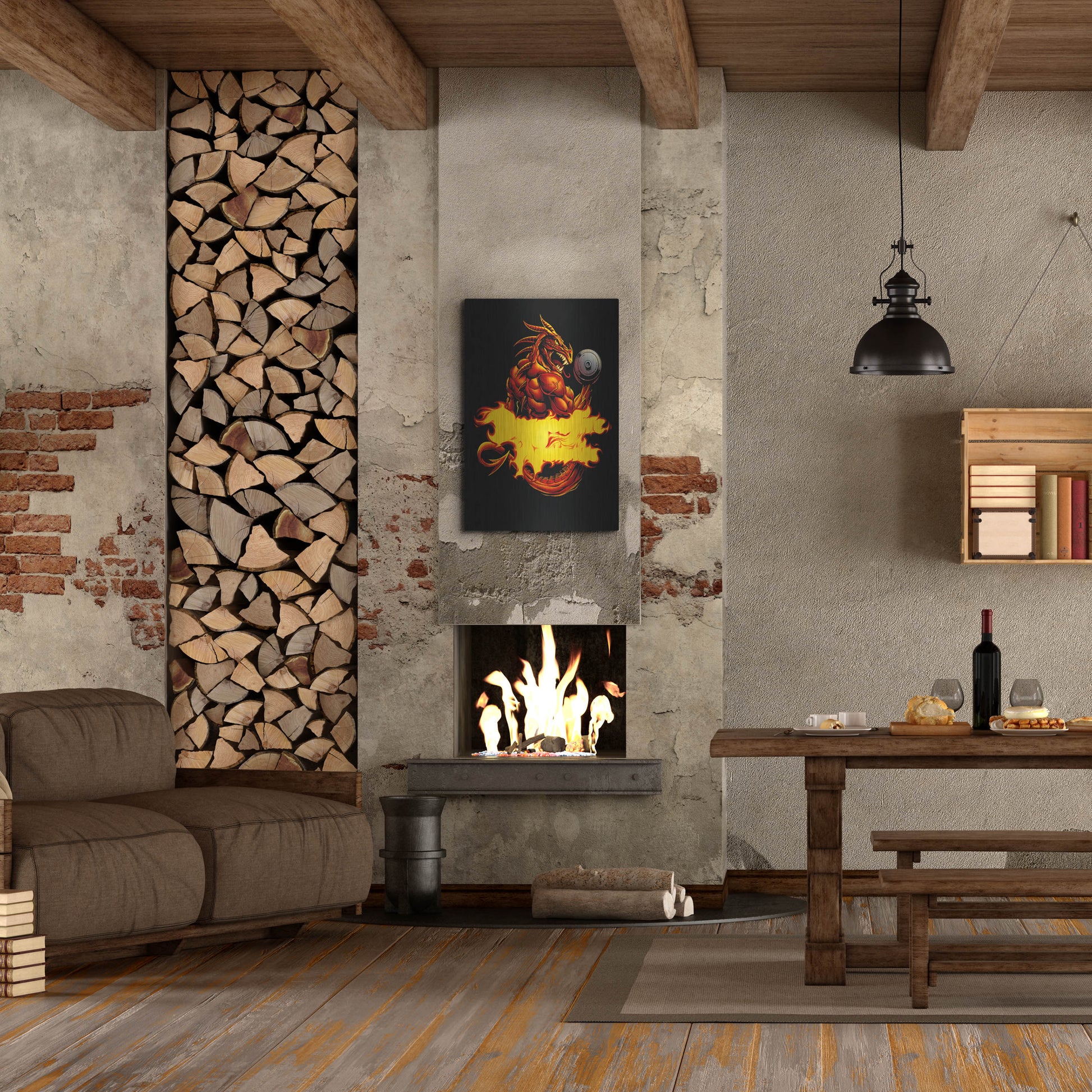 Luxe Metal Art 'Dragonfire Logo Fire' by Flyland Designs, Metal Wall Art,24x36