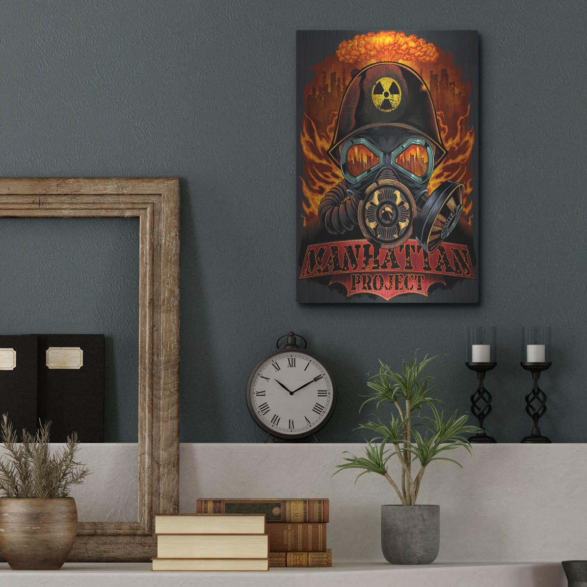 Luxe Metal Art 'Gas Mask Nuclear Explosion' by Flyland Designs, Metal Wall Art,12x16
