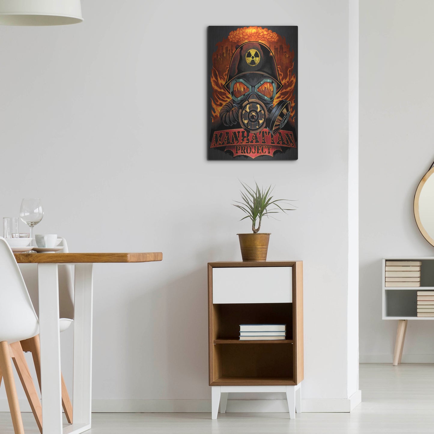 Luxe Metal Art 'Gas Mask Nuclear Explosion' by Flyland Designs, Metal Wall Art,16x24