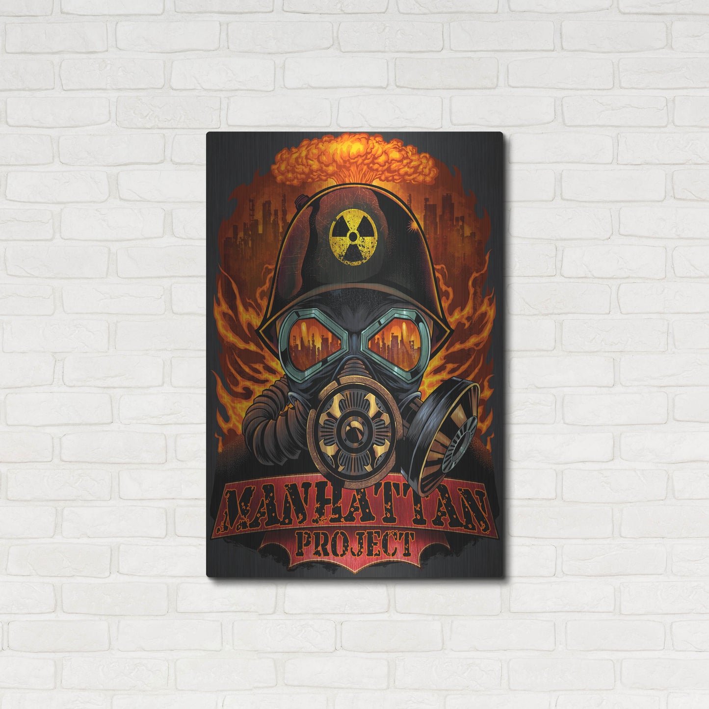 Luxe Metal Art 'Gas Mask Nuclear Explosion' by Flyland Designs, Metal Wall Art,24x36