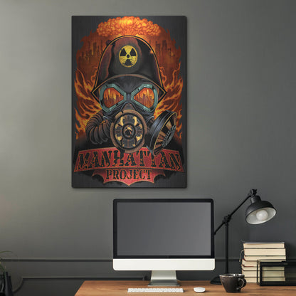 Luxe Metal Art 'Gas Mask Nuclear Explosion' by Flyland Designs, Metal Wall Art,24x36