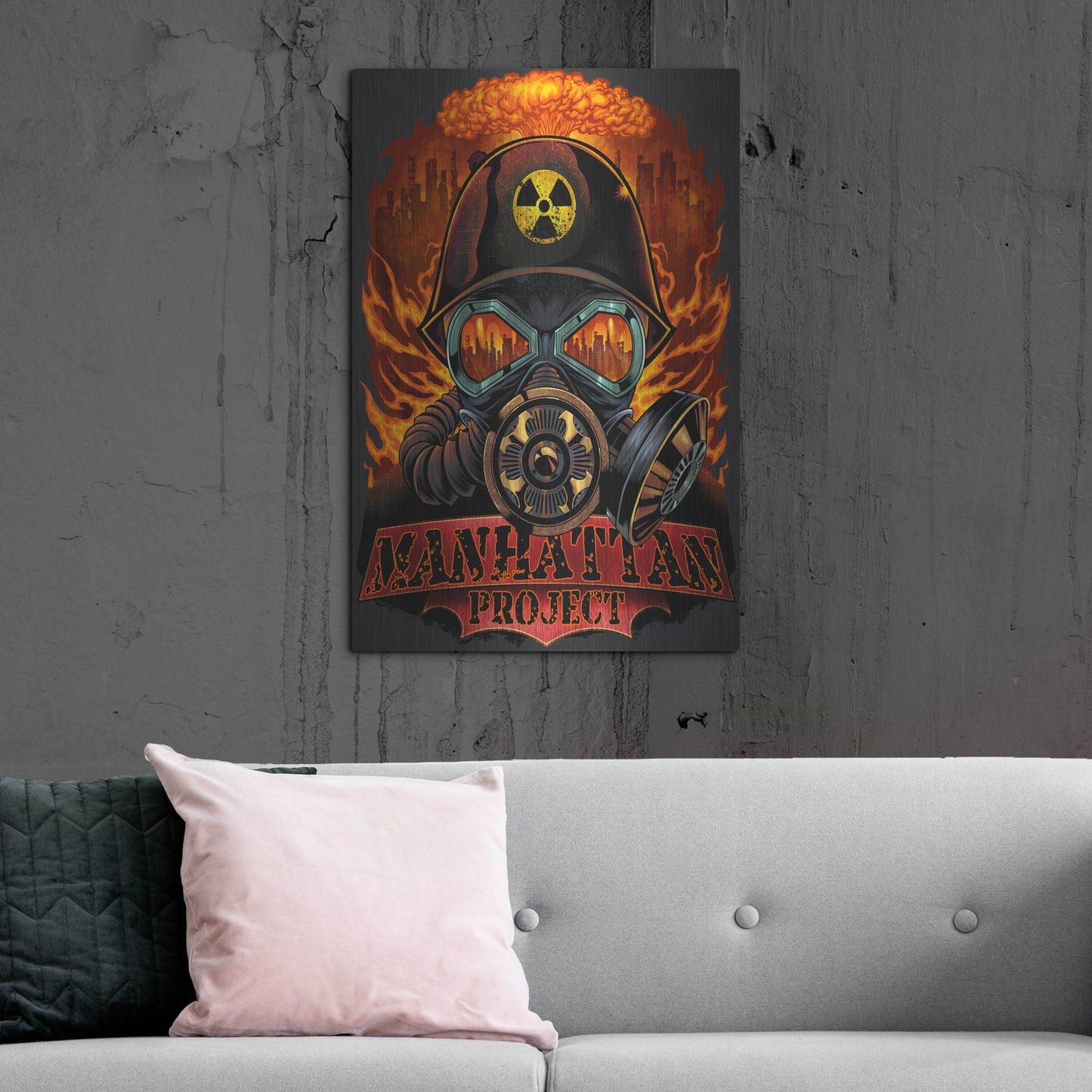 Luxe Metal Art 'Gas Mask Nuclear Explosion' by Flyland Designs, Metal Wall Art,24x36